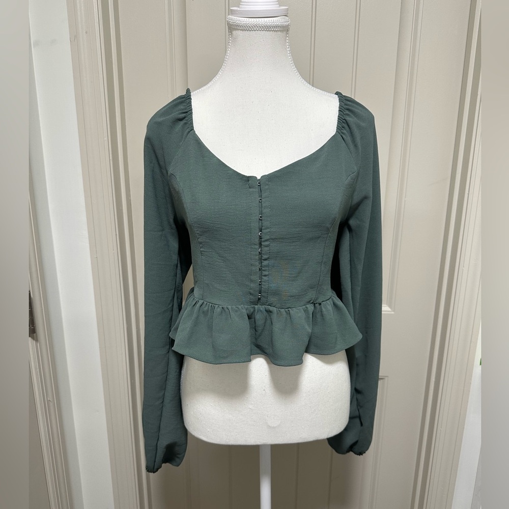 Altar'd State Forest Green Peplum Blouse Large